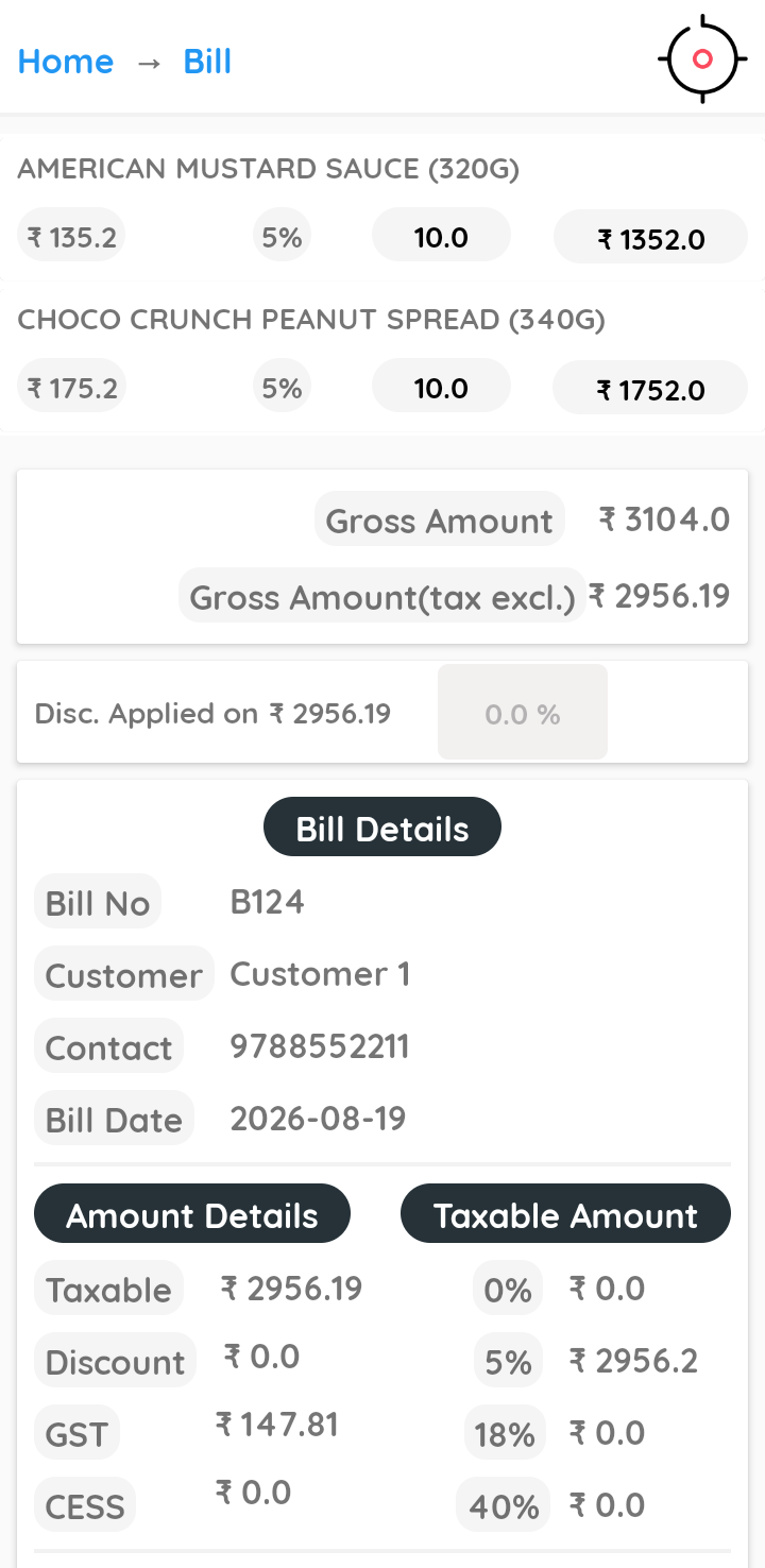 BillPad app — invoice creation